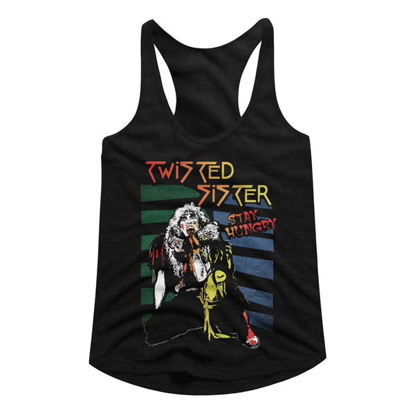 Twisted Sister-Stay Hungry-Black Ladies Racerback - Coastline Mall