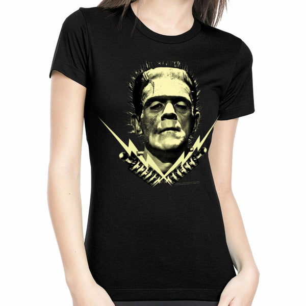 Frankenstein - Bolts | Black S/S Ladies Glow In The Dark T-Shirt - Clothing, Shoes & Accessories:Women's Clothing:T-Shirts - Coastline Mall