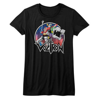 Voltron-Circle Robot Sketch-Black Ladies S/S Tshirt - Coastline Mall