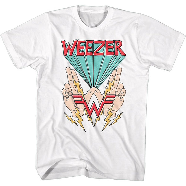 Weezer W Hands & Lightning Logo White Adult Short Sleeve T-Shirt tee - Coastline Mall