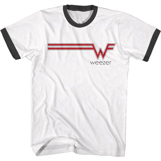 Weezer W Streak Logo White and Black Adult Short Sleeve Ringer T-Shirt tee - Coastline Mall