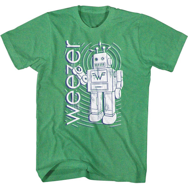 Weezer Robot Logo Kelly Heather Green Adult Short Sleeve T-Shirt tee - Coastline Mall