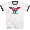 Weezer 3D W Logo White and Black Adult Short Sleeve Ringer T-Shirt tee - Coastline Mall