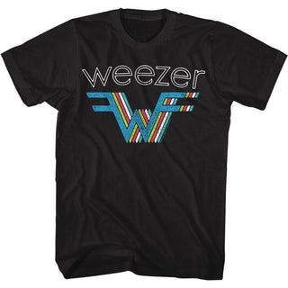 Weezer W Multi Color Logo Black Adult Short Sleeve T-Shirt tee - Coastline Mall