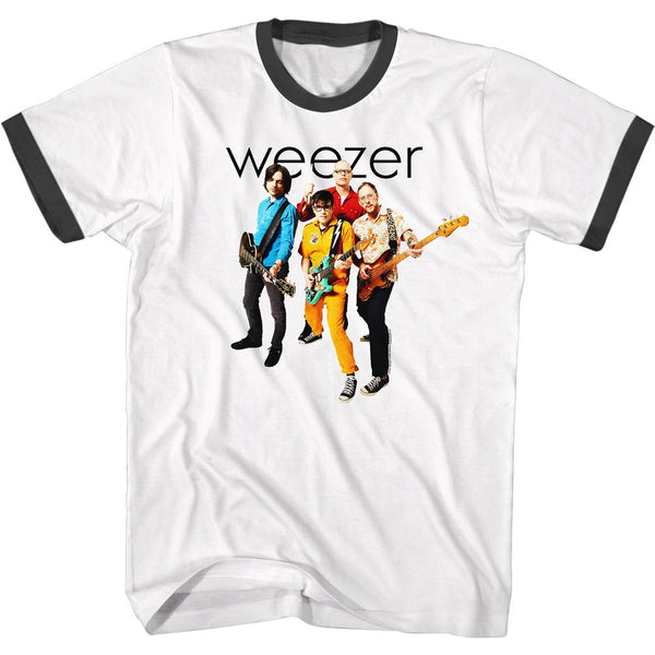 Weezer The Band Logo White and Black Adult Short Sleeve Ringer T-Shirt tee - Coastline Mall