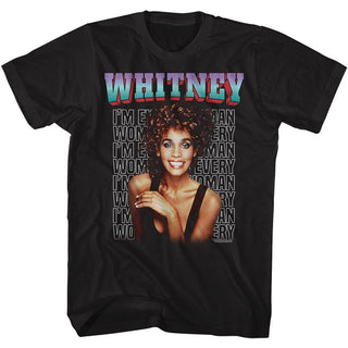 Whitney Houston - Every Woman Stacked | Black S/S Adult T-Shirt - Coastline Mall