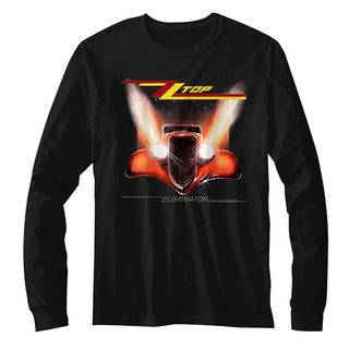 ZZ Top - Eliminator Cover Logo Black Long Sleeve Adult T-Shirt tee - Coastline Mall