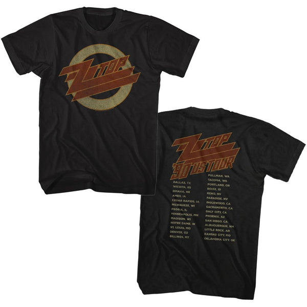 ZZ Top-1990 Us Tour-Black Adult S/S Front-Back Print Tshirt - Coastline Mall
