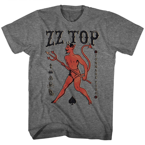 ZZ Top - Tonnage Tour Logo Graphite Heather Adult Short Sleeve T-Shirt tee  - Coastline Mall