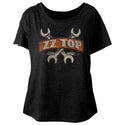 ZZ Top - Wrenches Logo Vintage Black Ladies Short Sleeve Dolman T-Shirt tee  - Coastline Mall
