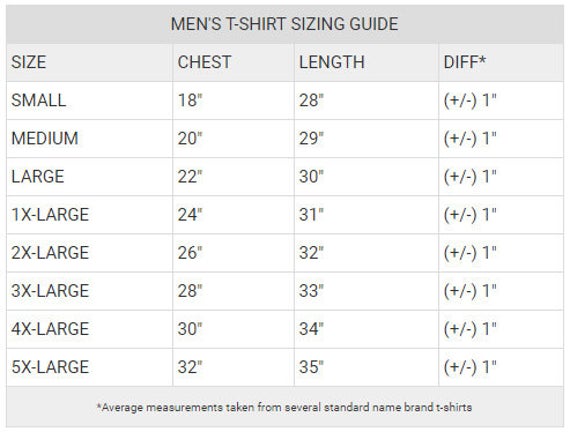 Adult Short Sleeve T-Shirt Size Chart - Coastline Mall