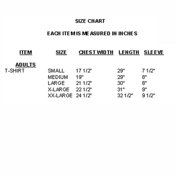 Adult Short Sleeve T-Shirt Size Chart - Coastline Mall